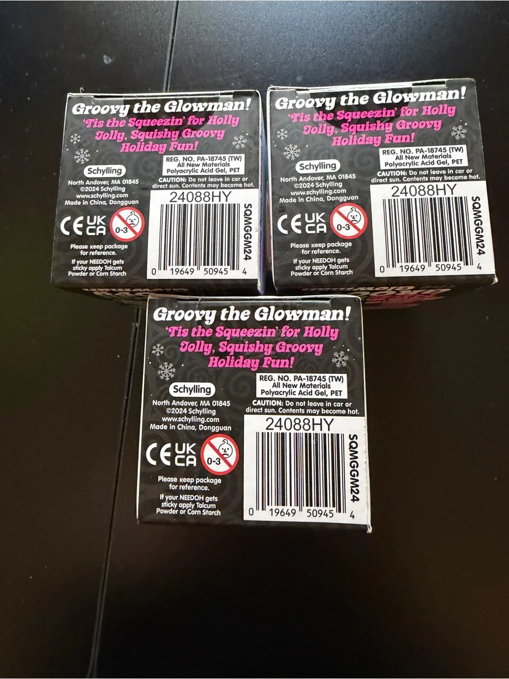 Lot of 3 New Nee Doh Schylling Groovy Glowman Snowman Glow in Dark Squishmas